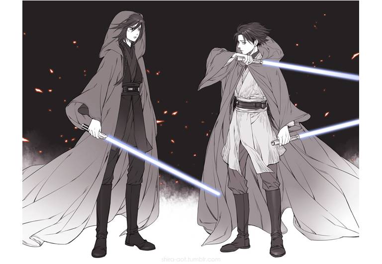 Attack on Titan: Arte mostra Levi e Mikasa Ackerman como Jedi