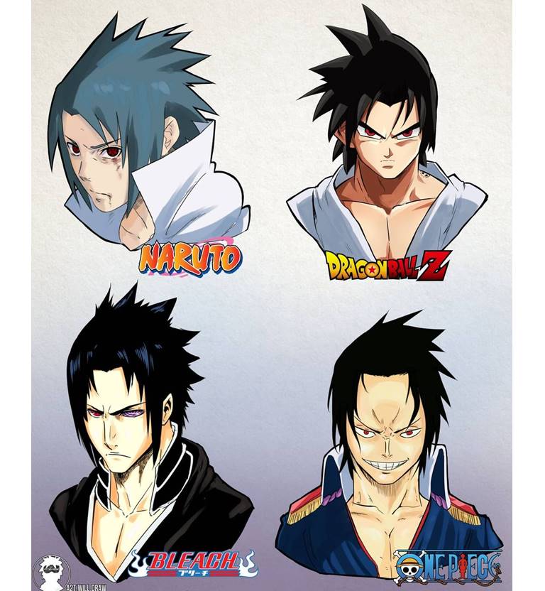 Arte mostra como seria Sasuke em Dragon Ball, Shingeki no Kyojin e outros animes