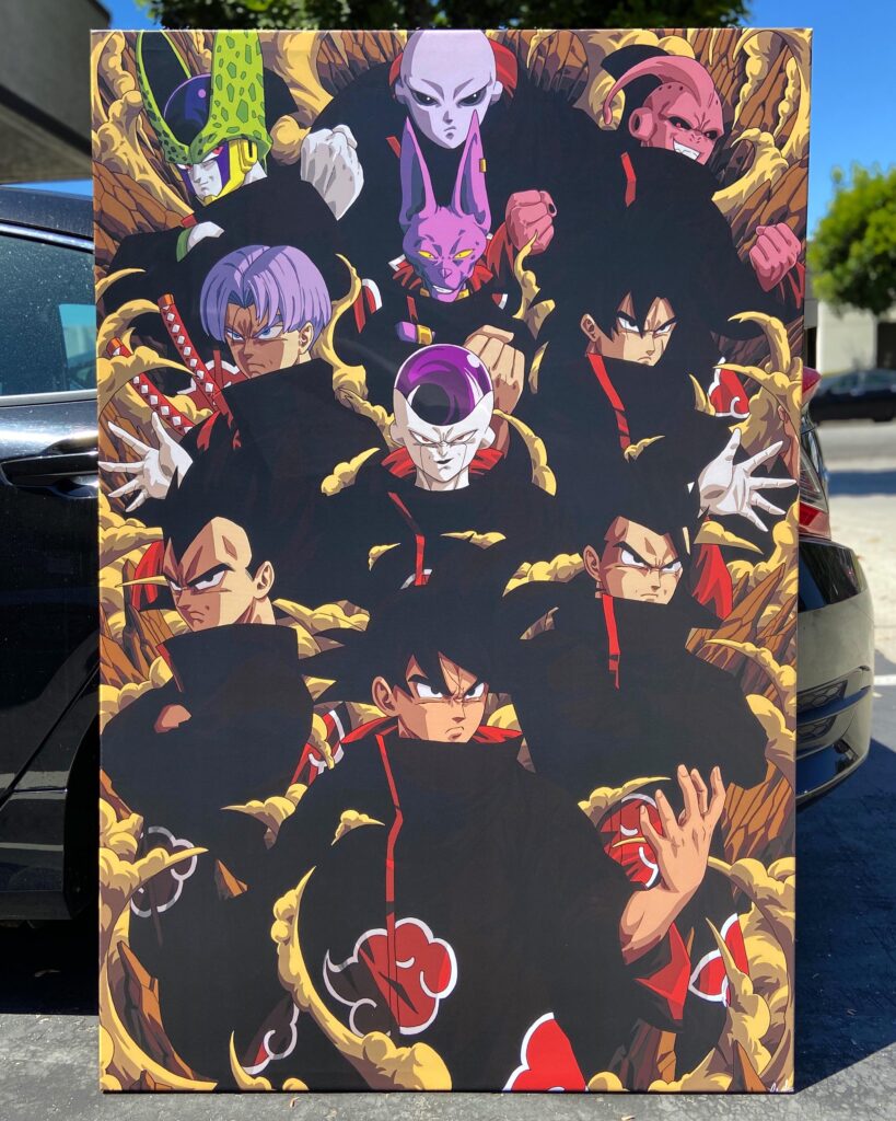 Arte imagina personagens de Dragon Ball com manto da Akatsuki de Naruto