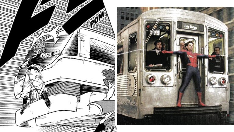Uma icônica cena do Homem-Aranha foi recriada no mangá de Dragon Ball Super 