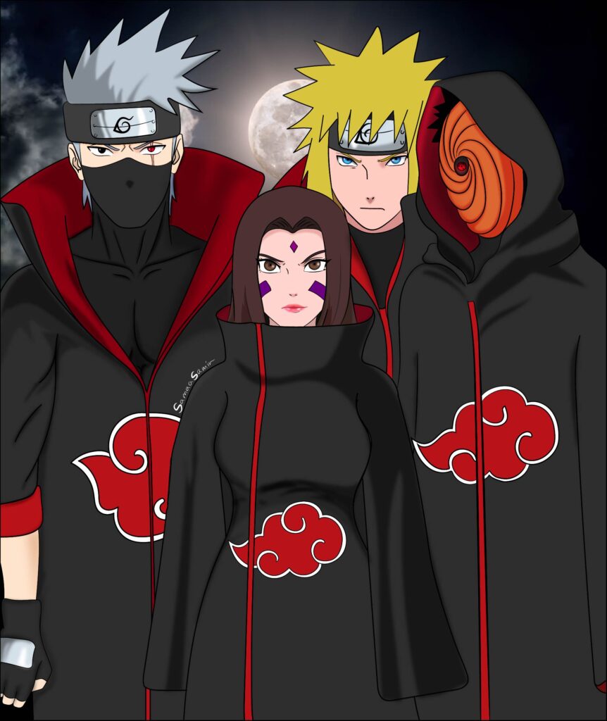 Este seria o visual de Minato e seu time como membros da Akatsuki em Naruto Shippuden